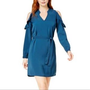 Cold shoulder long flounce sleeve dress